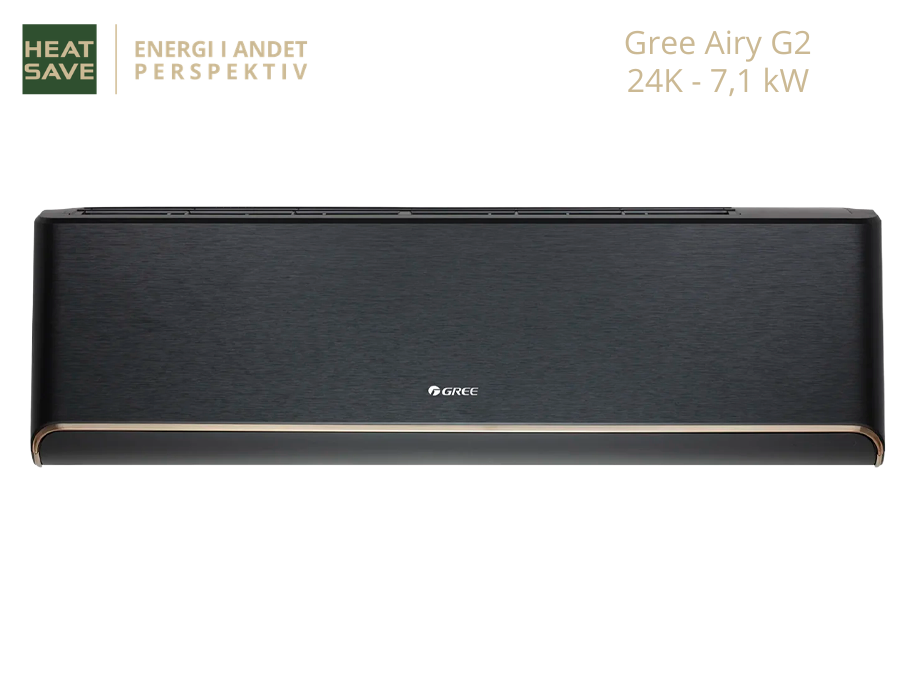 Gree Airy G2 24K 7,1 kW – Luft/luft varmepumpe – *Black Edition* 2 sort indedel, Gree varmepumpe