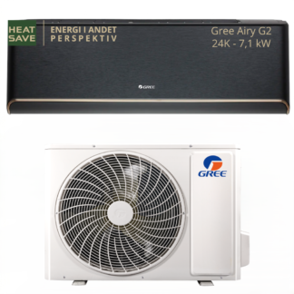 Gree Airy G2 24K, Sort luft/luft varmepumpe, luft til luft varmepumpe, varmepumpe komplet sæt