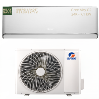 Gree Airy G2 24K, luft/luft varmepumpe, luft til luft varmepumpe, varmepumpe komplet sæt